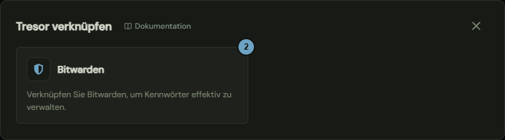 Das Fenster mit der Karte Bitwarden; die Zahlen nennen die Schritte