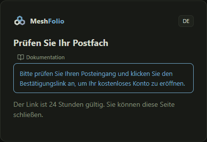 Die Seite, die Sie bittet, den Bestätigungslink in Ihrem Postfach anzuklicken