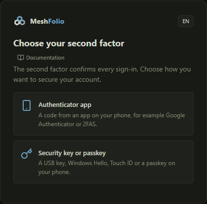 The choice between authenticator app and security key or passkey