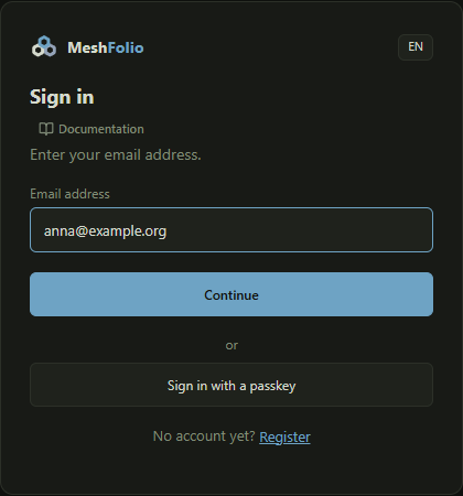 The sign-in page with the field for the email address