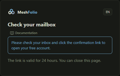The page that asks you to click the confirmation link in your mailbox